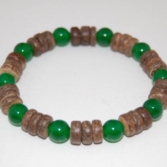 Coconut Beaded Bracelet,Tropical Bracelet,Coconut and Jade Beads - Picture 2 of 2